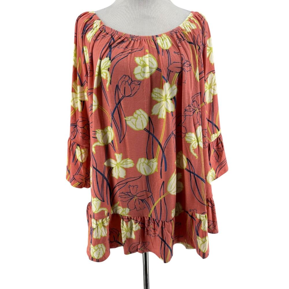 Style & Co. WOmen's Tulip Coral Floral 3/4 Sleeve Blouse Size 2X NEW